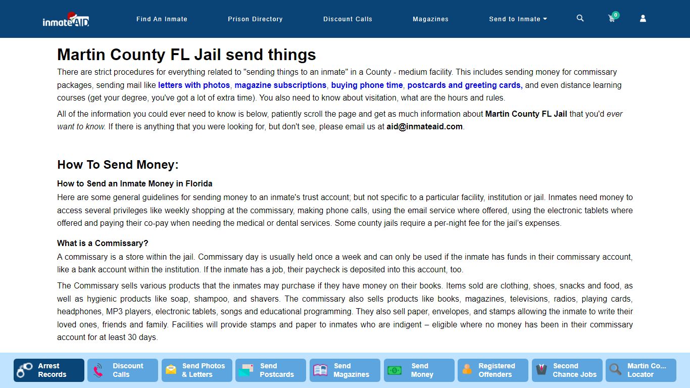 Martin County FL Jail send things - InmateAid