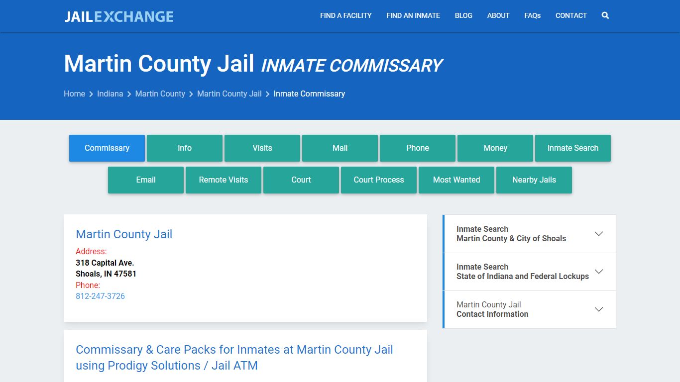 Inmate Commissary, Care Packs - Martin County Jail, IN